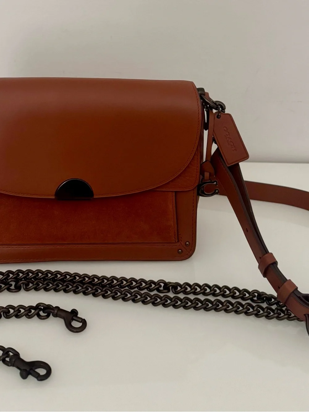 Coach Saddle Crossbody in Cognac Brown with Dark Hardware